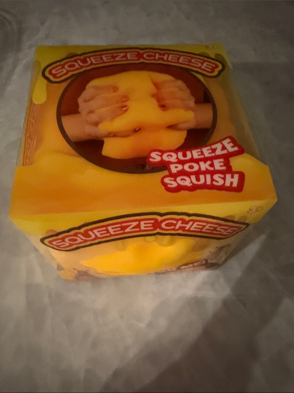 Yellow Squeeze Cheese Stress Toy - Squeeze Poke Squish